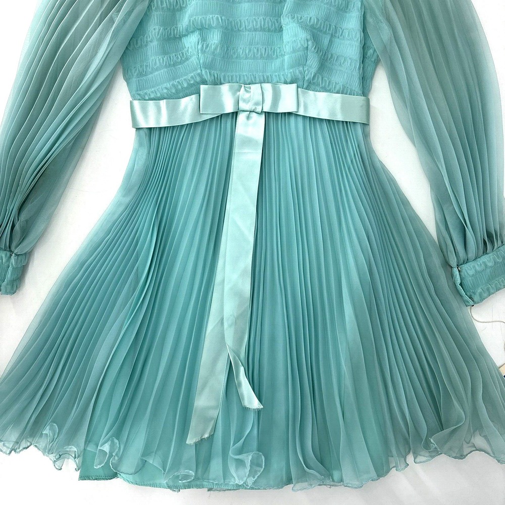 Vintage 1950's Montgomery Ward Aqua Chiffon Dress Gown 26" Waist Tags *READ* - Picture 3 of 16